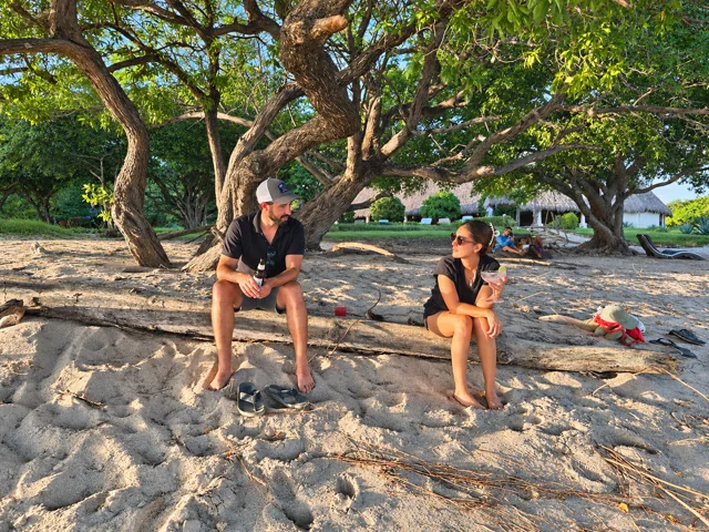 Relaxing in the shade beside the beach