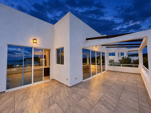 Rooftop terrace at dusk