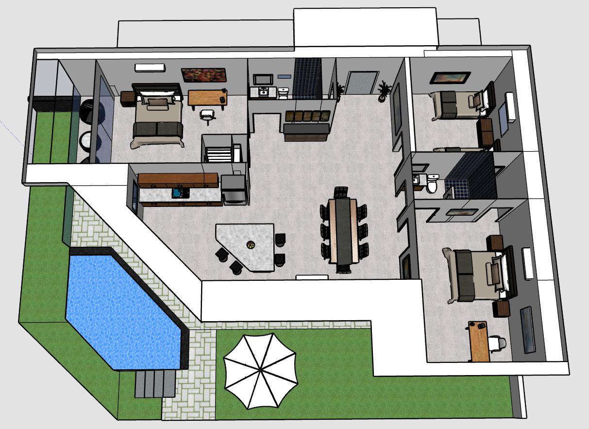 Concept floor plan showing the three-bedroom house layout