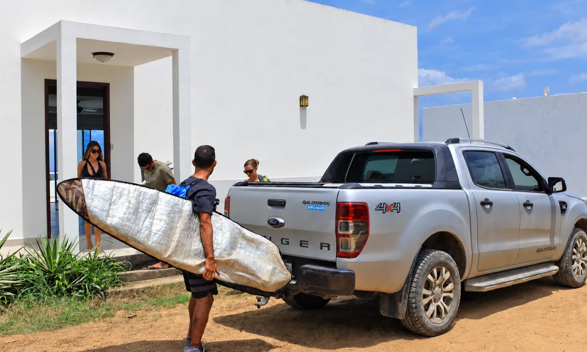 Guests heading out for a surf day from a house at Surf Ranch Popoyo