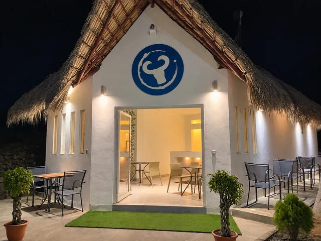 The reception entrance after dark