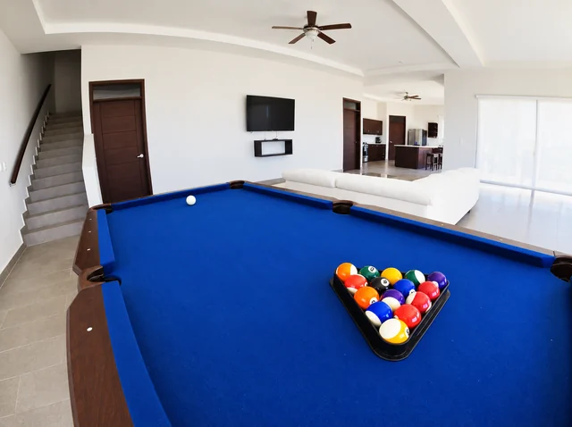 A closer look at the blue pool table