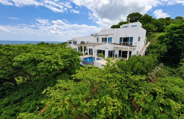 Hillside homes nestled in tropical greenery